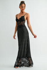 Black Lace Polka Dot Maxi Dress