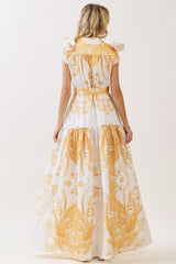Mustard Shirts Collar Print Maxi Dress