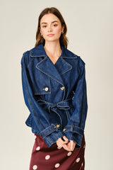A Line Denim Half Trench Coat With Belt