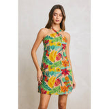 Tropical Conversational Knot Halter Mini Dress