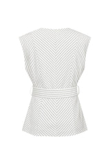 Herringbone Sleeveless Top With Belt