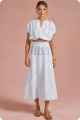 Floral Embroidery Cotton Lace Trim Skirt Top Set