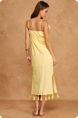 Tropical Palm Embroidered One-Shoulder Tassel Linen Mini