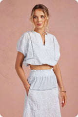Floral Embroidery Cotton Lace Trim Skirt Top Set