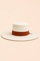 Tasha Boater Crown Hat- Beige