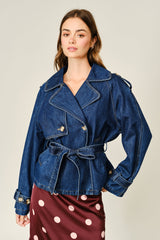A Line Denim Half Trench Coat With Belt