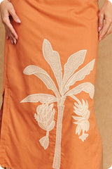 Tropical Palm Embroidered Tie-Shoulder Tassel Linen Set