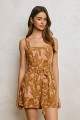 Conversational Straight Neck Buckled Romper