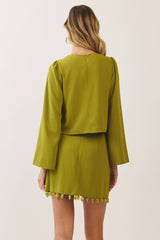 Beaded Embellishment Neck Bell Sleeve Top