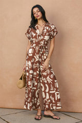 Conversational Collared Button Front Jumpsuit