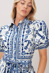 Kelly  printed woven mini dress IVORY BLUE