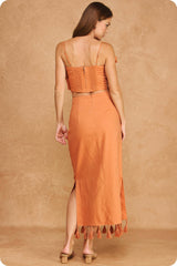 Tropical Palm Embroidered Tie-Shoulder Tassel Linen Set