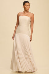 Texture Pleated Maxi Dress in Beige