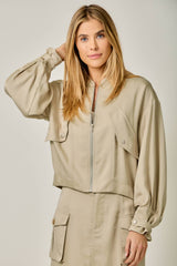 Balloon Sleeve Bomber Jacket Almond