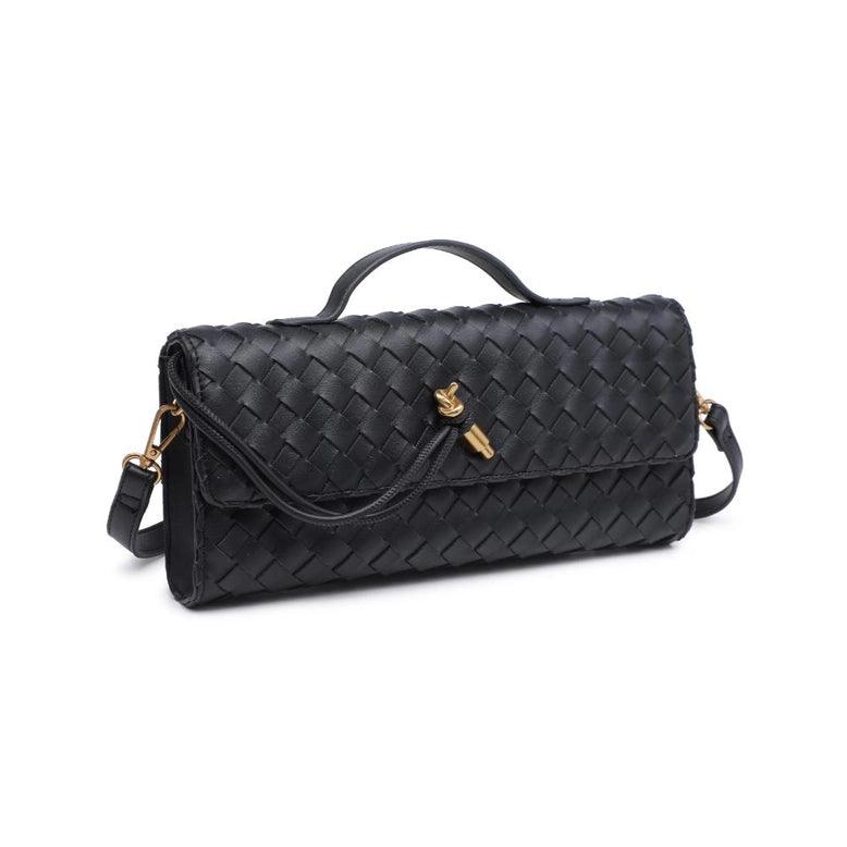 Ada Top Handle Woven East West Clutch Crossbody Black - PRINZZESA BOUTIQUE