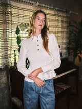 Smocked Charm Peplum Off White Blouse