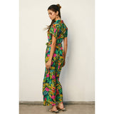 Tropical Collared Button Front Jumpsuit