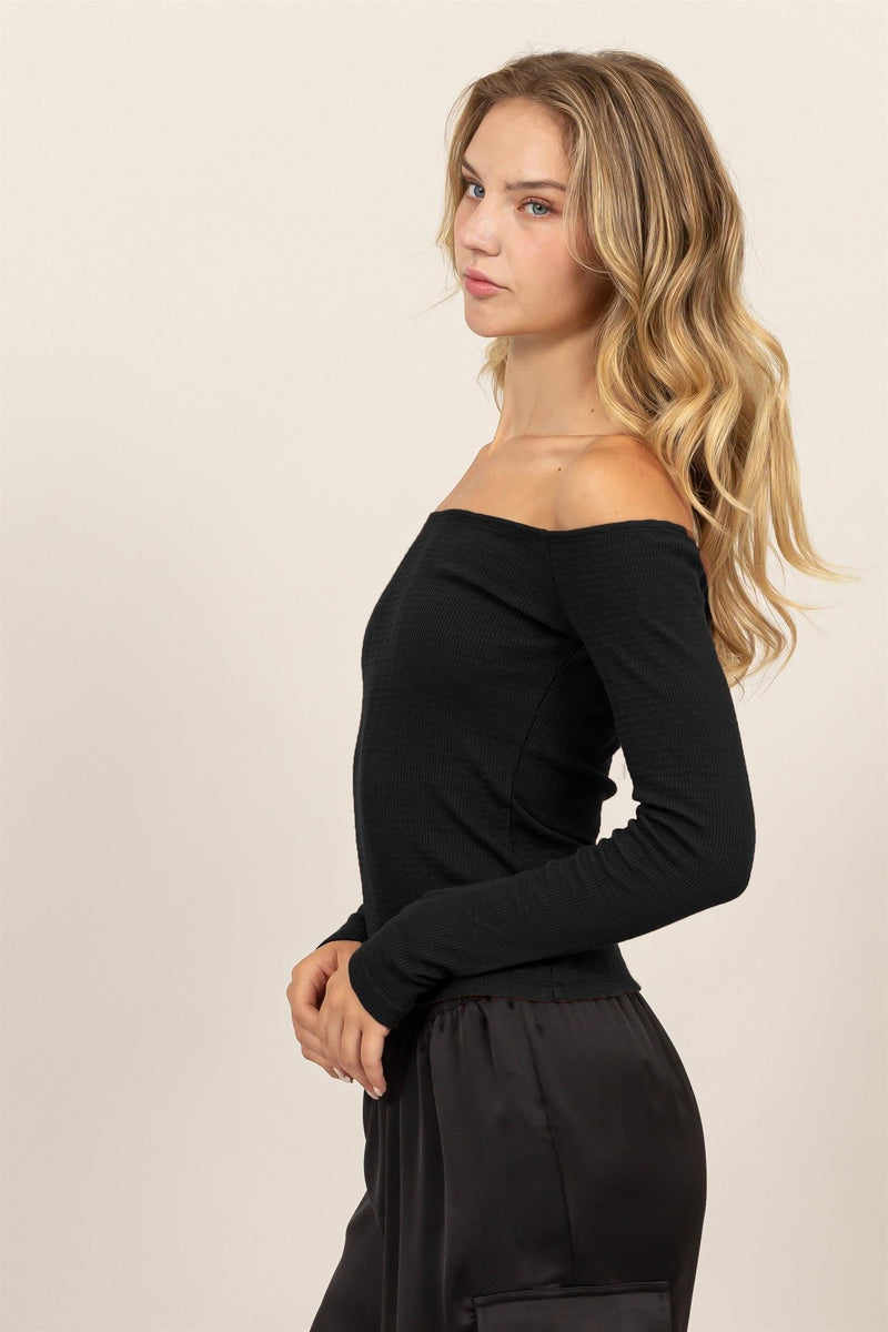 Carmen Black Knit Top