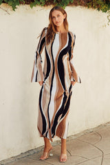 Macey Mocha Wave Print Dress - PRINZZESA BOUTIQUE