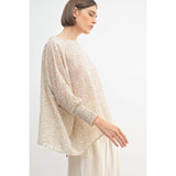 LEAF PRINT OVERSIZED TOP WITH SMOCKED CUFF SLEEVE