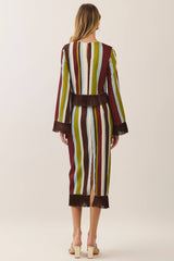 Striped Fringe Hem Midi Skirt