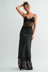 Black Lace Polka Dot Maxi Dress