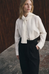 White Long Sleeve Scarf Shirt
