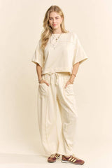 MINERAL WASHED TOP ELASIC WAIST BARREL PANTS SET