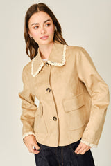 Crochet Lace Collar Suede Jacket