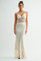 Cream Lace Polka Dot Maxi Dress