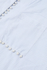 Pearl Detail Oversized Stripe Poplin Shirt Blue