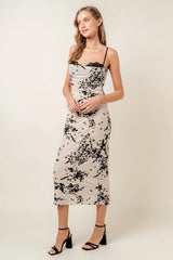 Lace Burn Out Velvet Floral Mesh Midi DRESS