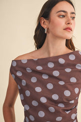 POLKA DOT OFF SHOULDER TOP Brown