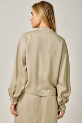 Balloon Sleeve Bomber Jacket Almond