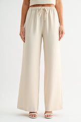 Light Taupe Relaxed Tie-waist Wide Leg Pants