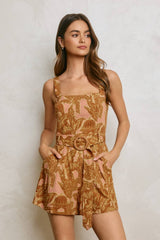 Conversational Straight Neck Buckled Romper