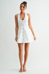 Pearl Muse Halter Mini Dress in White