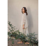 LEAF PRINT OVERSIZED TOP WITH SMOCKED CUFF SLEEVE