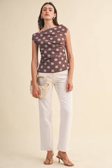POLKA DOT OFF SHOULDER TOP Brown