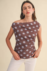 POLKA DOT OFF SHOULDER TOP Brown