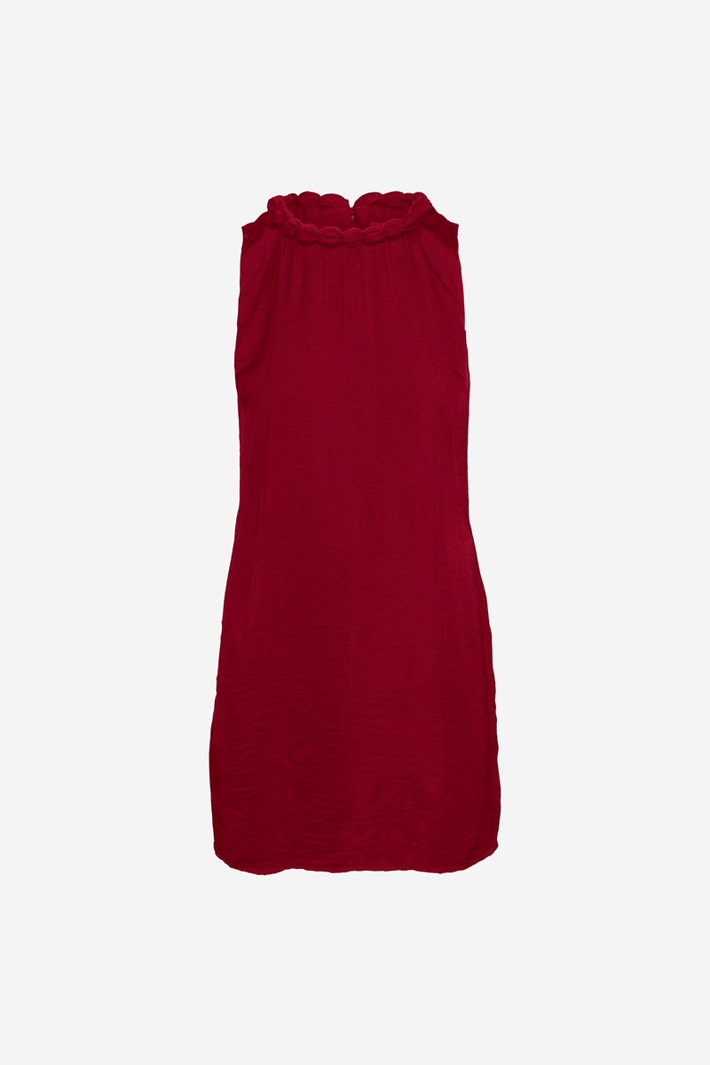 Crimson Charm Neckline Mini Shift Dress Crimson Red