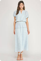 Floral Embroidery Cotton Lace Trim Skirt Top Set