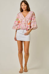 Border Print Front Wrap Kimono Top