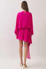 Draped Asymmetric Chiffon Mini Dress
