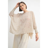 LEAF PRINT OVERSIZED TOP WITH SMOCKED CUFF SLEEVE