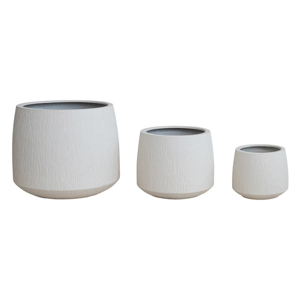 Lightweight Eco Stone Indoor/Outdoor Grooved Planters, White, Set of 3