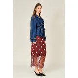 Polka Dot Lace Satin Midi Skirt