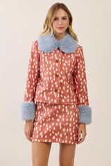 Faux fur trim animal print jacket