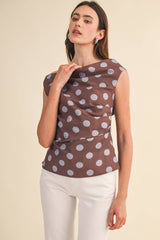 POLKA DOT OFF SHOULDER TOP Brown