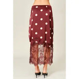 Polka Dot Lace Satin Midi Skirt